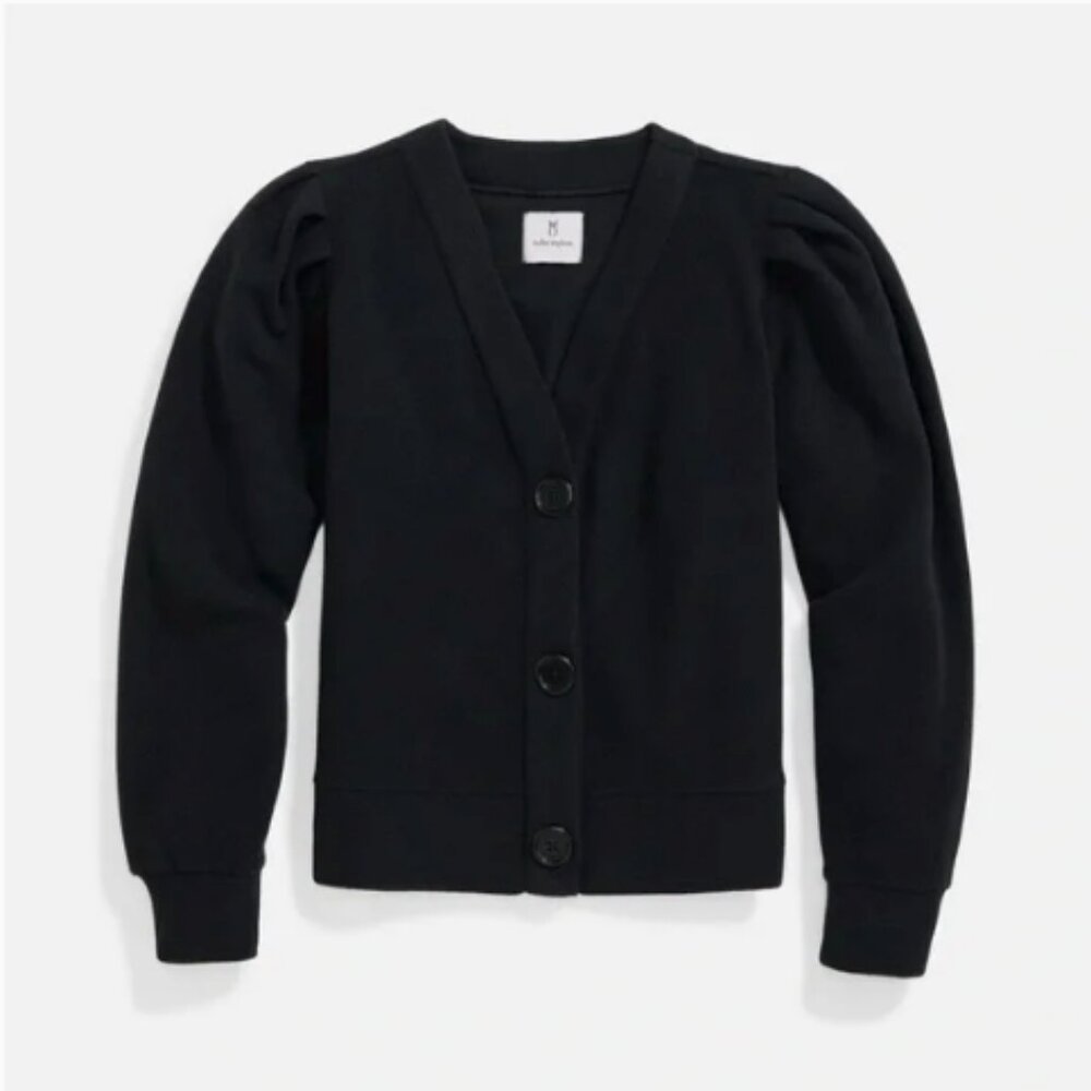 NTW Dudley Stephens Kelly Puff Sleeve Cardigan Black Vello Fleece Large $168